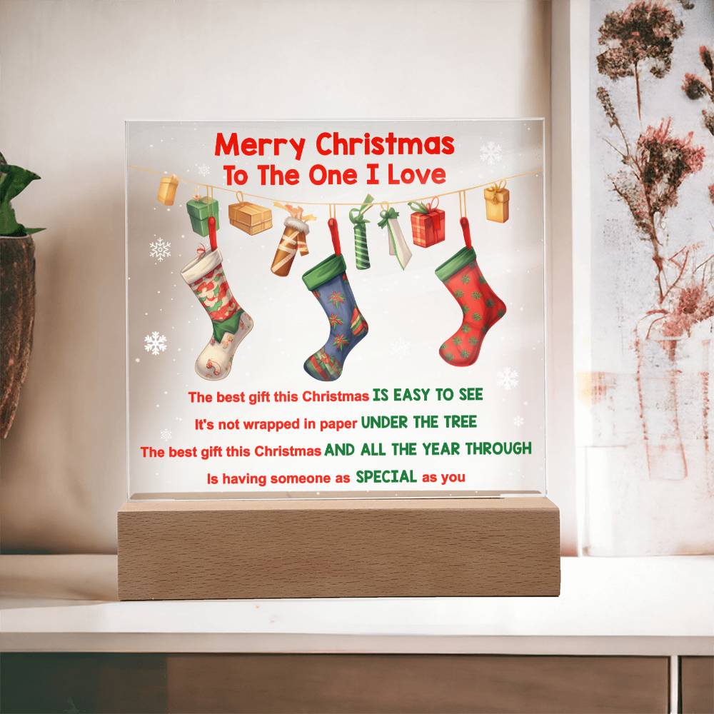 Soulmate Christmas Gift - Acrylic Square Plaque with Available LED Night Light - Easy To See You're The One I Love