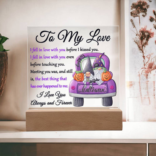 Soulmate Halloween Gift - Fell In Love - Acrylic Square Plaque with Available Night Light