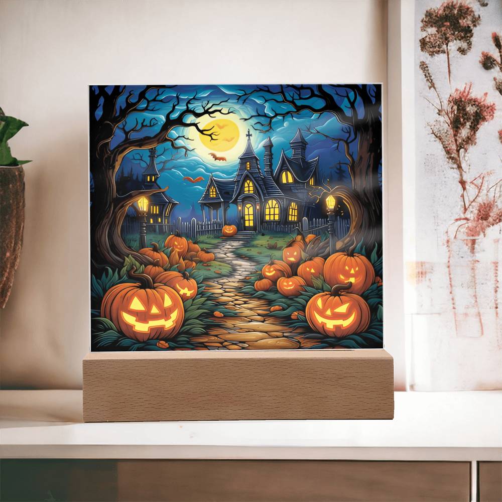 Halloween Gift - Halloween Acrylic Square Plaque with Available Night Light - LED