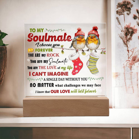 Soulmate Christmas Gift - Acrylic Square Plaque with Available LED Night Light -  Our Love Will Last Forever