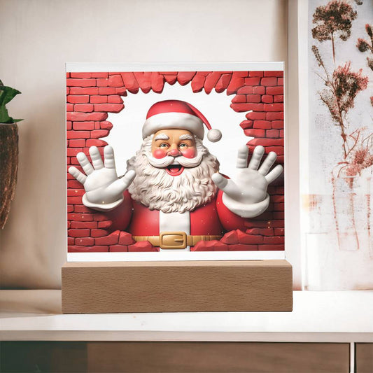 Santa 3D Acrylic Square Plaque with Available LED Night Light