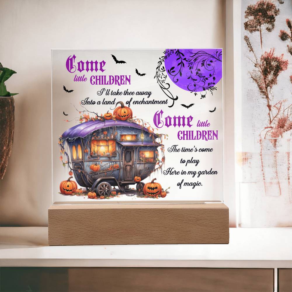 Halloween Gift - Garden of Magic - Acrylic Square Plaque with Available LED Night Light