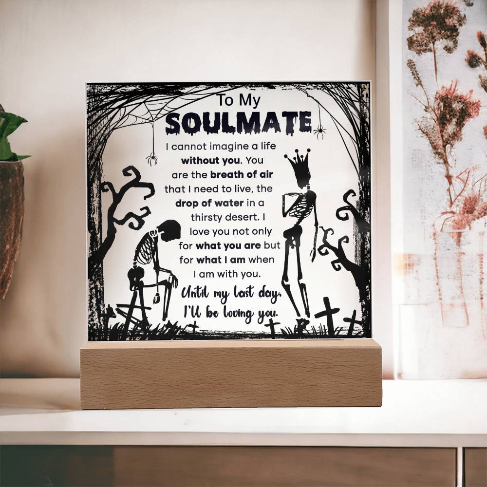 Soulmate Halloween Gift - Breath of Air - Acrylic Square Plaque with Available LED Night Light