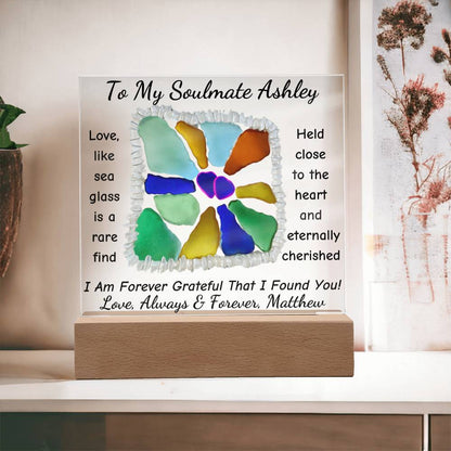 Personalized To My Soulmate Sea Glass Acrylic Plaque Table Top Display