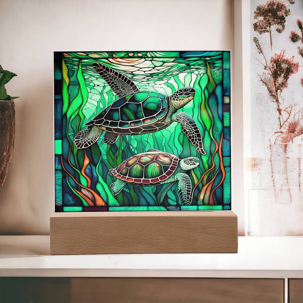 Turtle Gift - Stained Glass Turtle Acrylic Plaque with Available LED Night Light