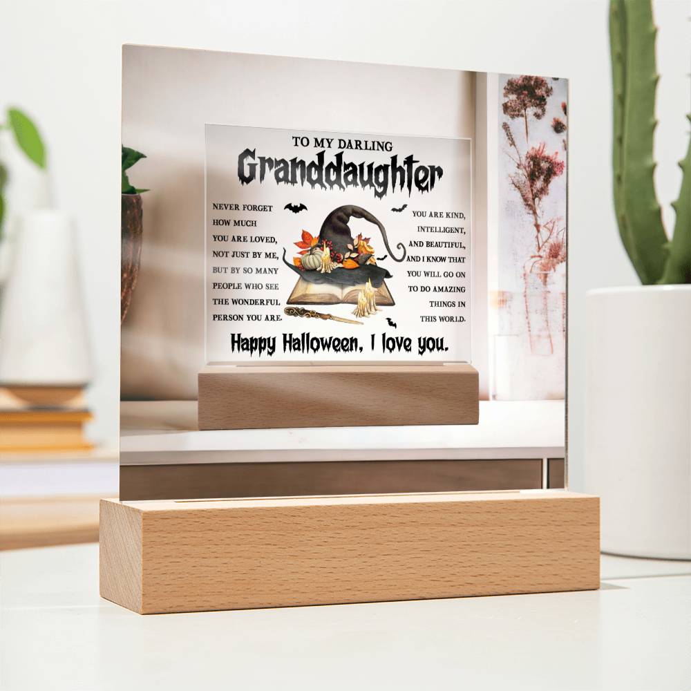 Granddaughter Halloween  Gift - Wonderful Person - Acrylic Square Plaque with Available Night Light