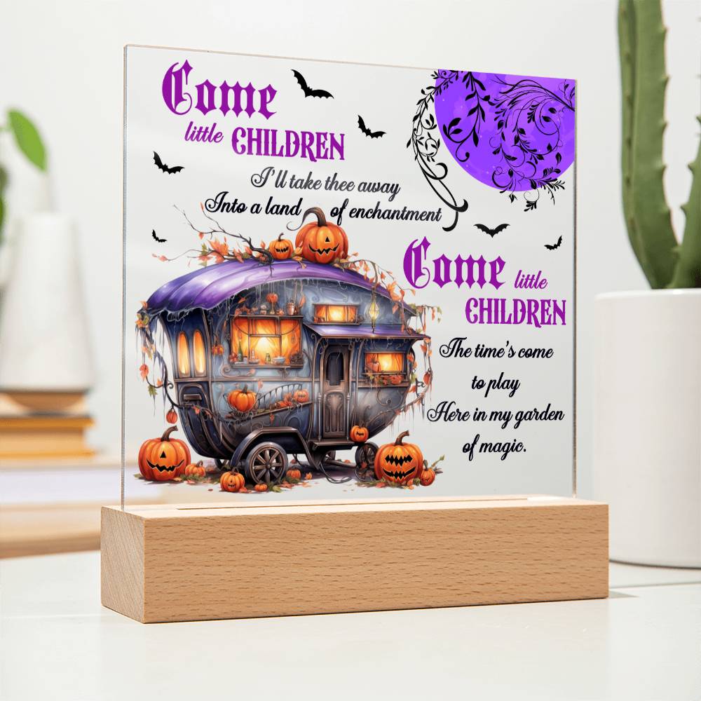 Halloween Gift - Garden of Magic - Acrylic Square Plaque with Available LED Night Light