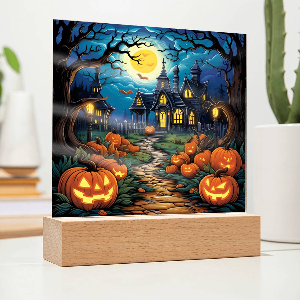 Halloween Gift - Halloween Acrylic Square Plaque with Available Night Light - LED