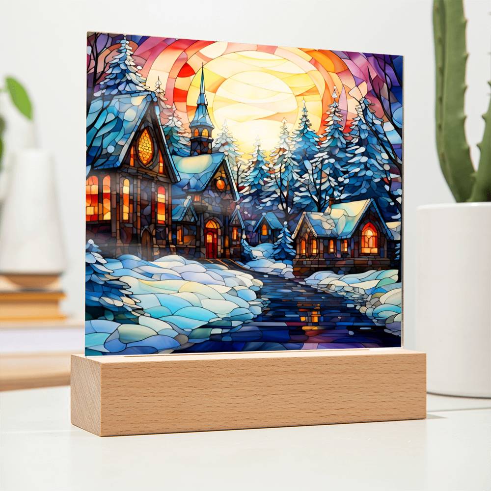 Christmas Gift - Acrylic Square Plaque with Available LED Night Light - Stained Glass 2