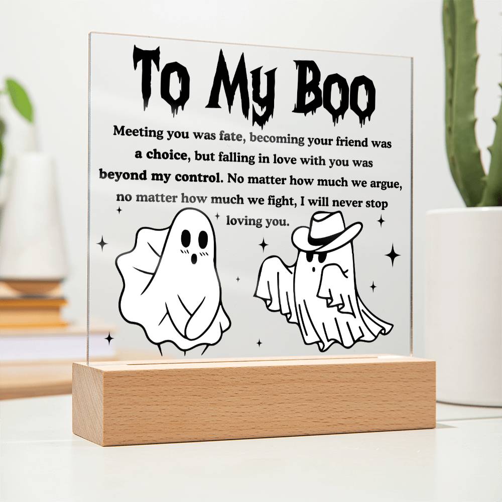 Soulmate Halloween Gift - My Boo - Acrylic Square Plaque with Available Night Light