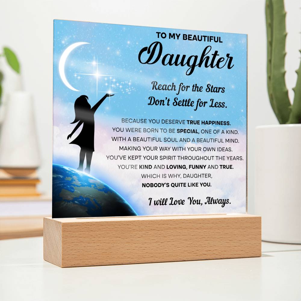 Daughter Gift - Acrylic Square Plaque with Available LED Night Light - Kind and Loving