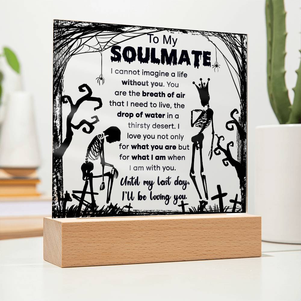 Soulmate Halloween Gift - Breath of Air - Acrylic Square Plaque with Available LED Night Light