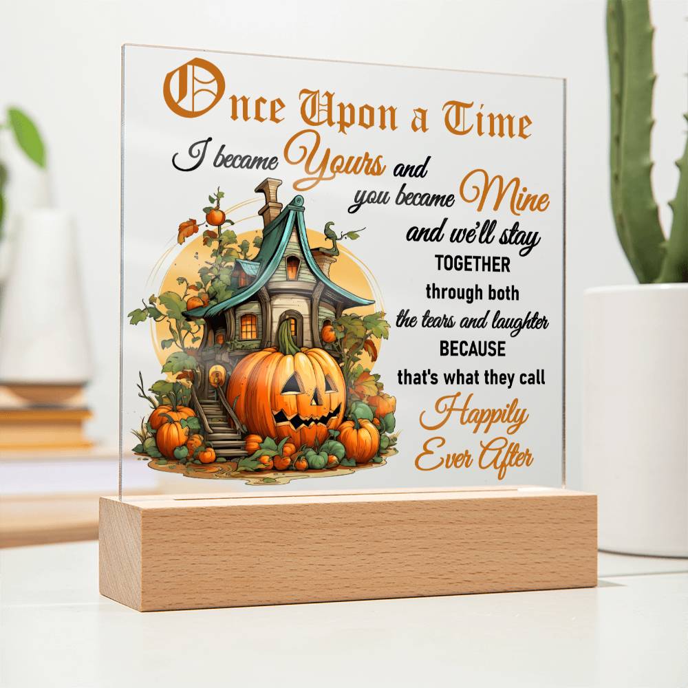 Soulmate Halloween Gift - Tears and Laughter - Acrylic Square Plaque with Available LED Night Light