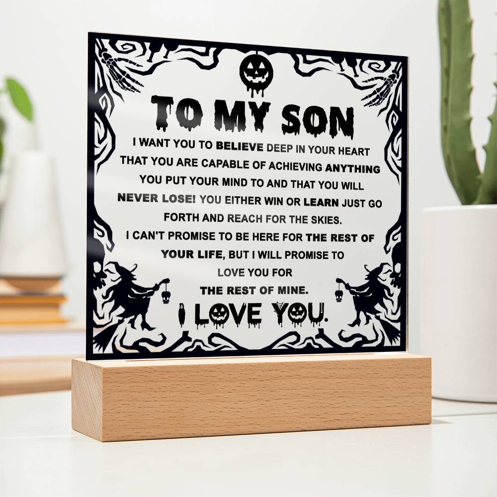 Halloween Gift For Son - Win or Learn - Acrylic Square Plaque with Available LED Night Light