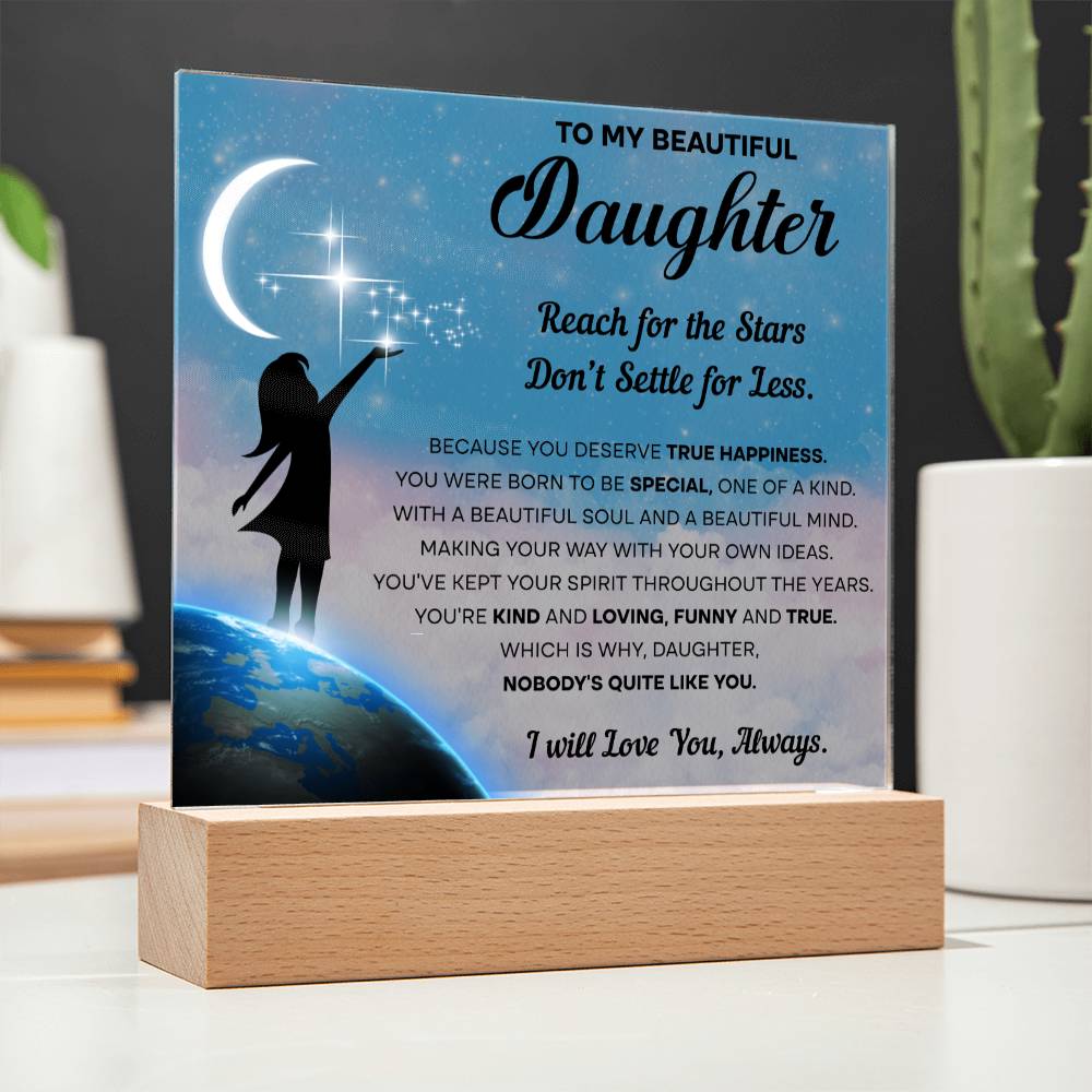 Daughter Gift - Acrylic Square Plaque with Available LED Night Light - Kind and Loving