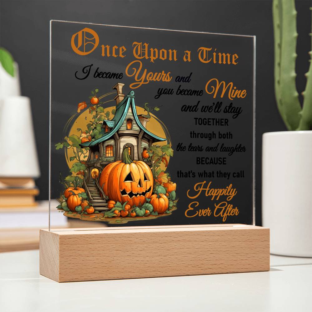 Soulmate Halloween Gift - Tears and Laughter - Acrylic Square Plaque with Available LED Night Light