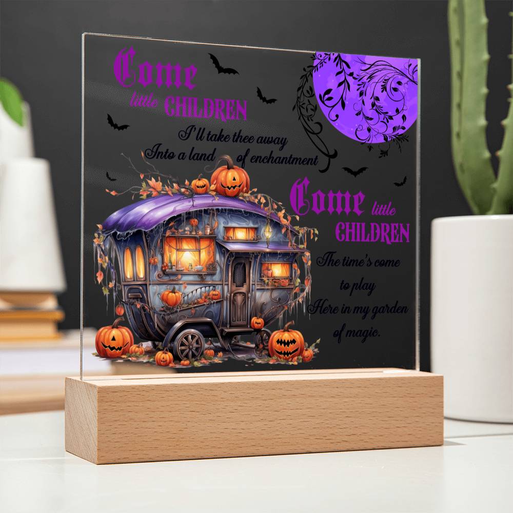 Halloween Gift - Garden of Magic - Acrylic Square Plaque with Available LED Night Light