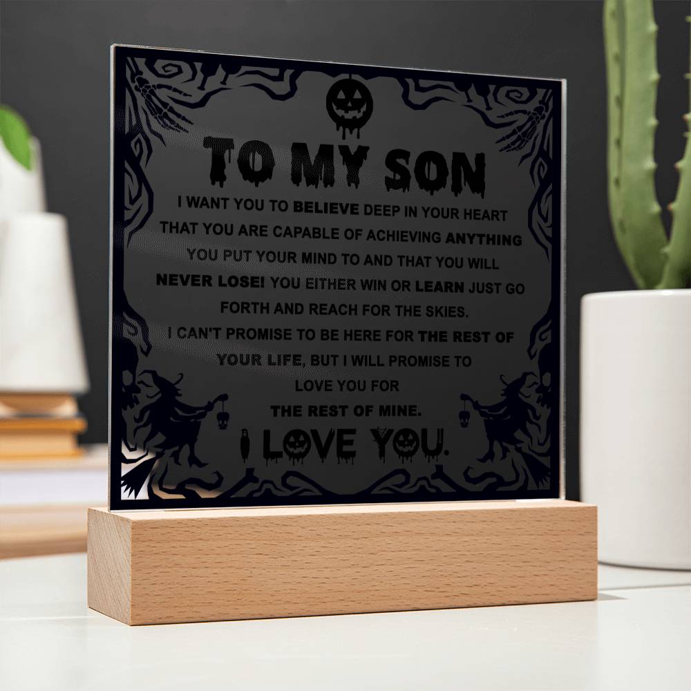 Halloween Gift For Son - Win or Learn - Acrylic Square Plaque with Available LED Night Light