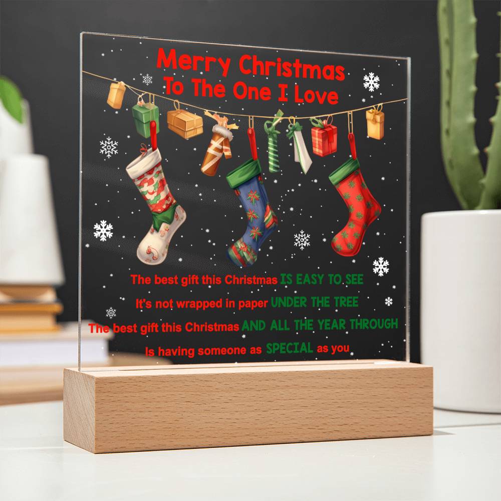 Soulmate Christmas Gift - Acrylic Square Plaque with Available LED Night Light - Easy To See You're The One I Love