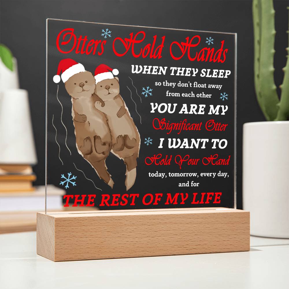 Soulmate Christmas Gift - Acrylic Square Plaque with Available LED Night Light -  Hold Your Hand