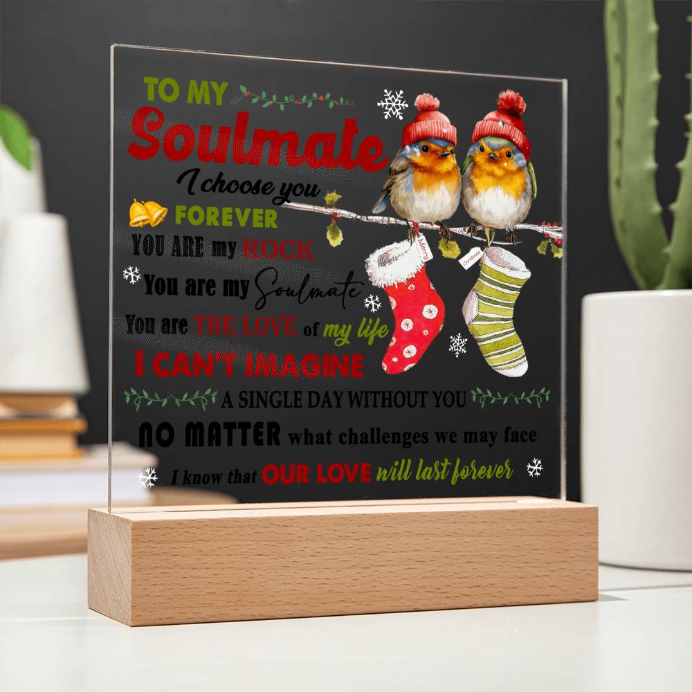 Soulmate Christmas Gift - Acrylic Square Plaque with Available LED Night Light -  Our Love Will Last Forever