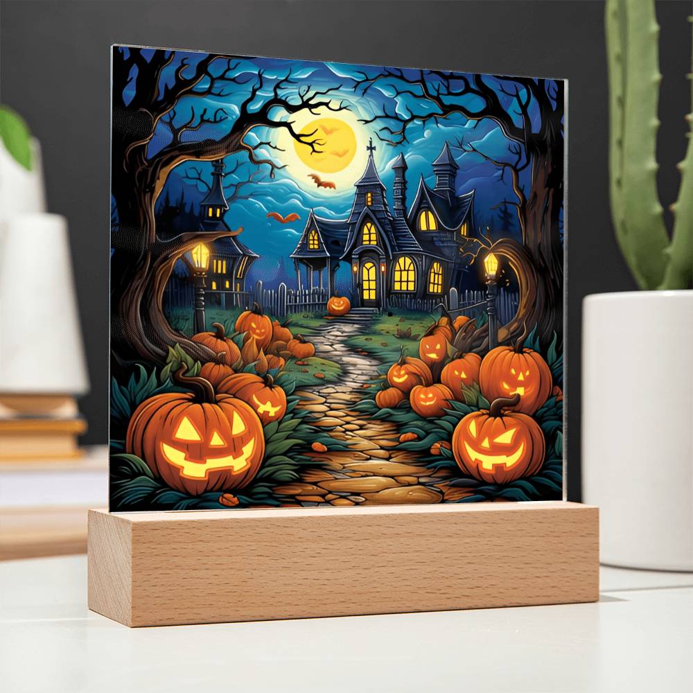 Halloween Gift - Halloween Acrylic Square Plaque with Available Night Light - LED