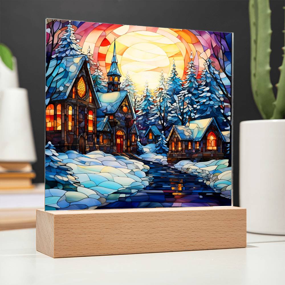 Christmas Gift - Acrylic Square Plaque with Available LED Night Light - Stained Glass 2