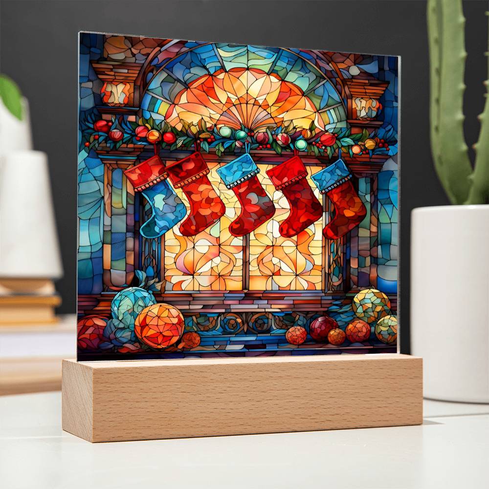 Christmas Gift - Acrylic Square Plaque with Available LED Night Light - Stained Glass 1