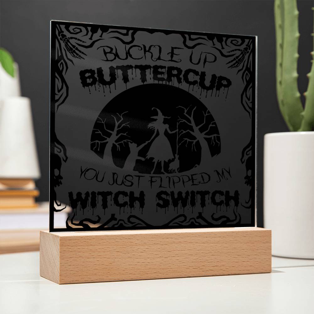 Halloween Gift - Buttercup - Acrylic Square Plaque with Available LED Night Light