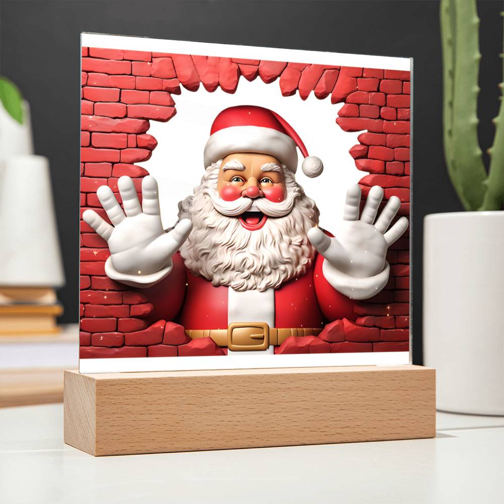 Santa 3D Acrylic Square Plaque with Available LED Night Light