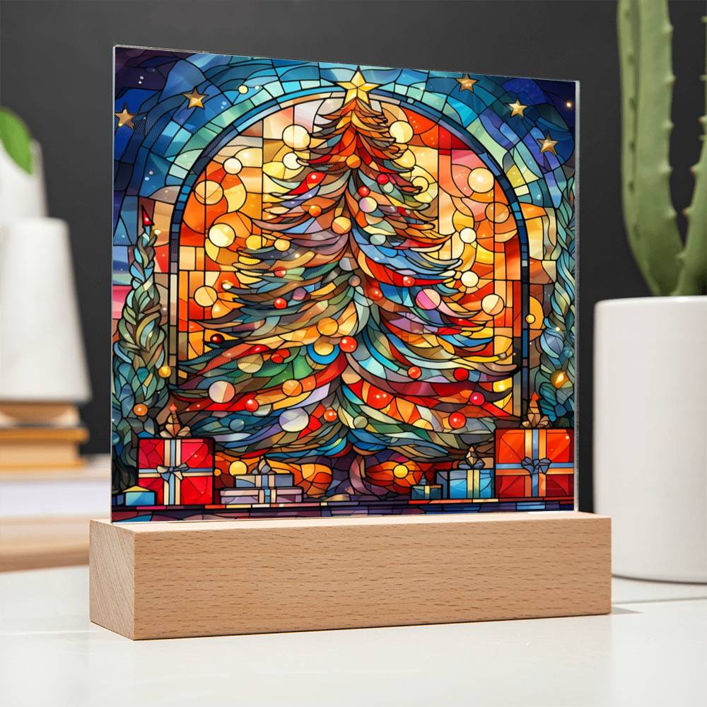 Christmas Gift - Acrylic Square Plaque with Available LED Night Light - Stained Glass 3