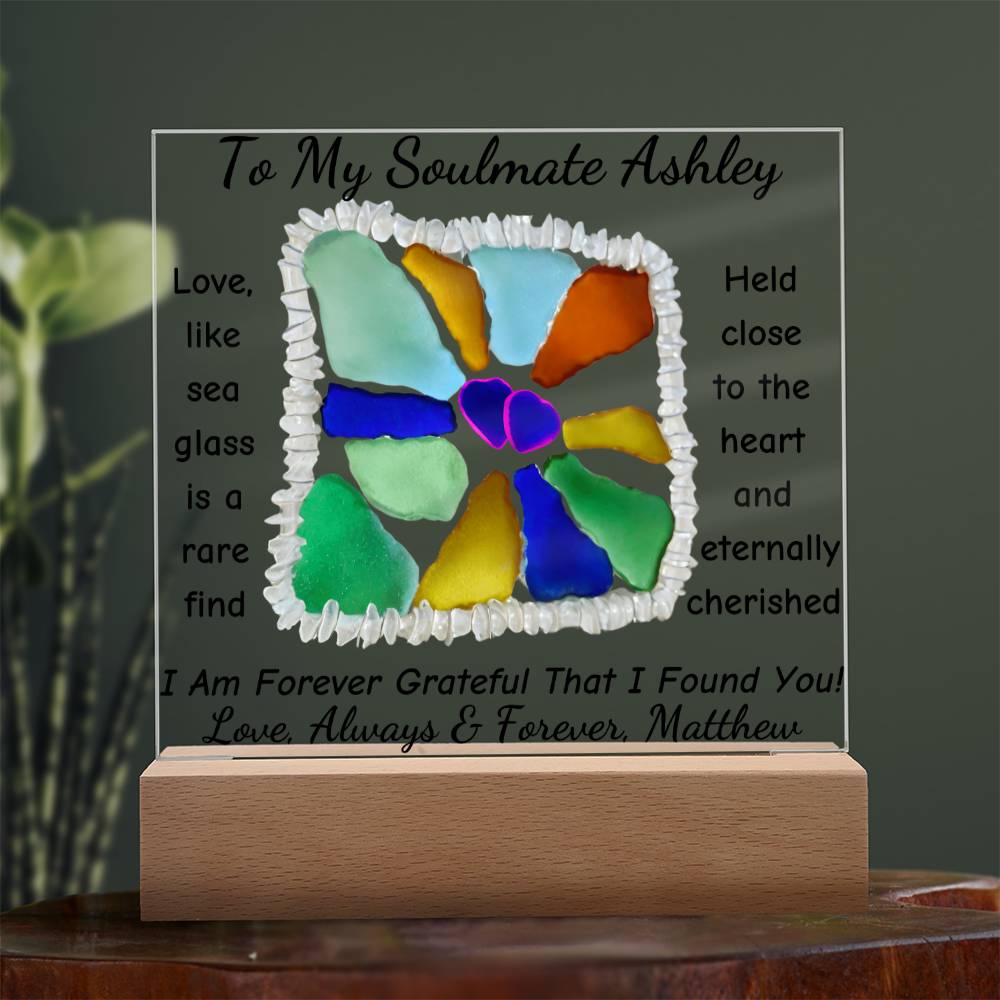 Personalized To My Soulmate Sea Glass Acrylic Plaque Table Top Display