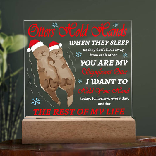 Soulmate Christmas Gift - Acrylic Square Plaque with Available LED Night Light -  Hold Your Hand