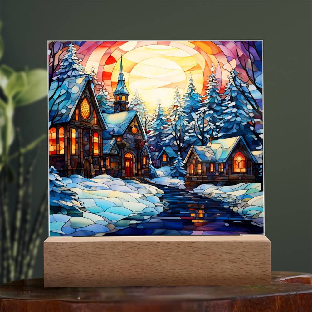 Christmas Gift - Acrylic Square Plaque with Available LED Night Light - Stained Glass 2