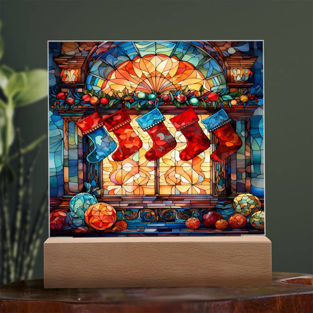 Christmas Gift - Acrylic Square Plaque with Available LED Night Light - Stained Glass 1