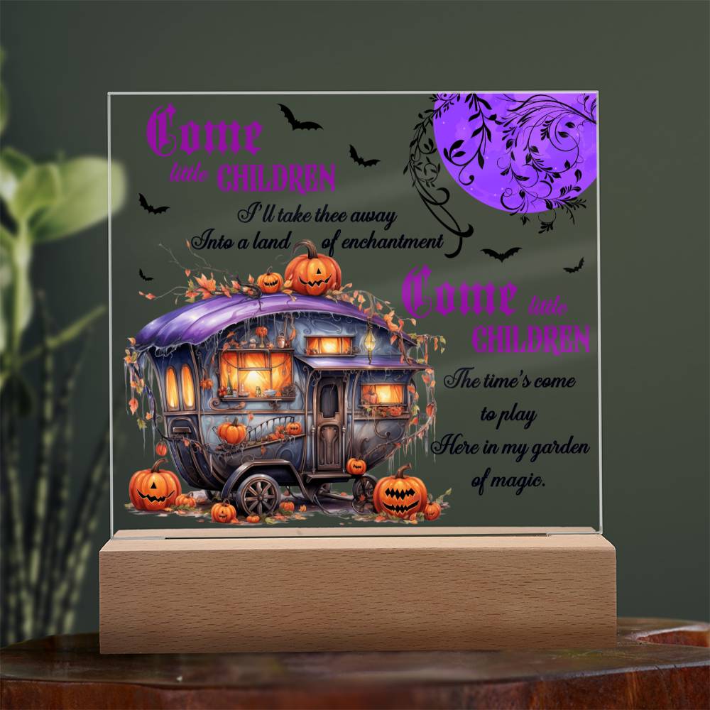 Halloween Gift - Garden of Magic - Acrylic Square Plaque with Available LED Night Light