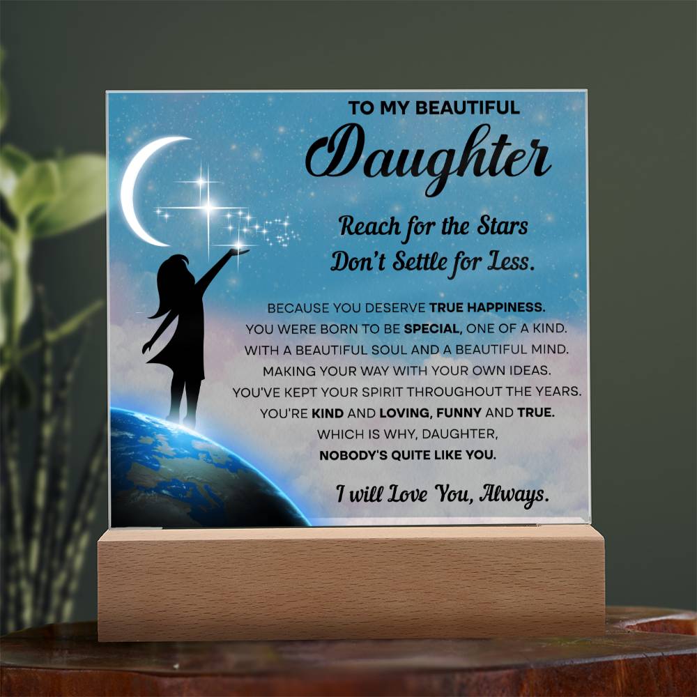 Daughter Gift - Acrylic Square Plaque with Available LED Night Light - Kind and Loving