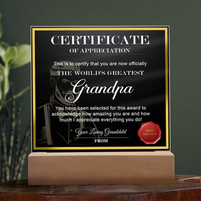 Grandpa Gift-Worlds Greatest Grandpa-Square Acrylic Plaque