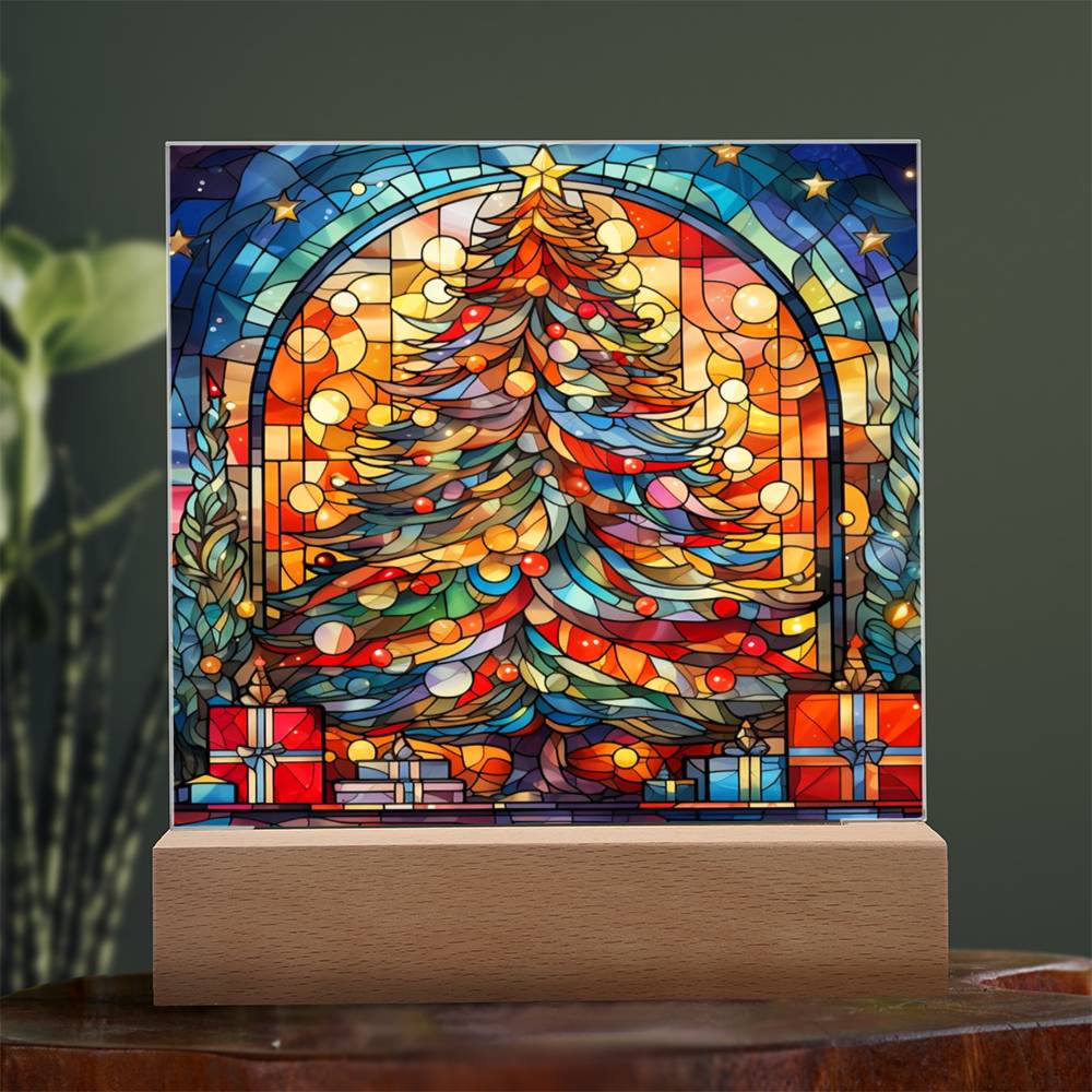 Christmas Gift - Acrylic Square Plaque with Available LED Night Light - Stained Glass 3