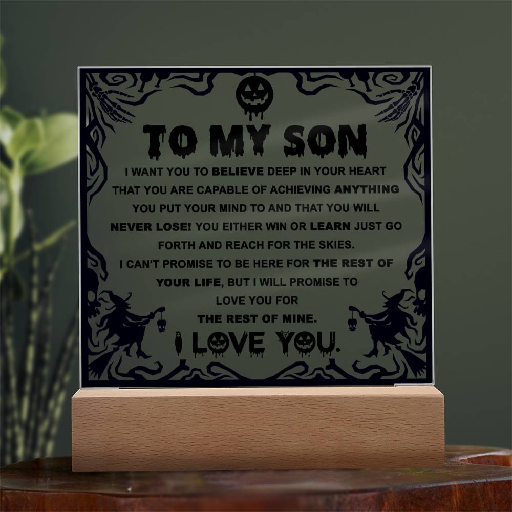 Halloween Gift For Son - Win or Learn - Acrylic Square Plaque with Available LED Night Light