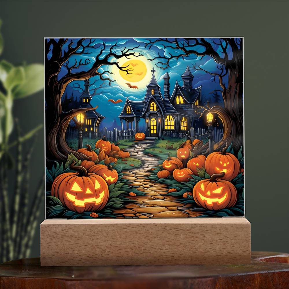 Halloween Gift - Halloween Acrylic Square Plaque with Available Night Light - LED