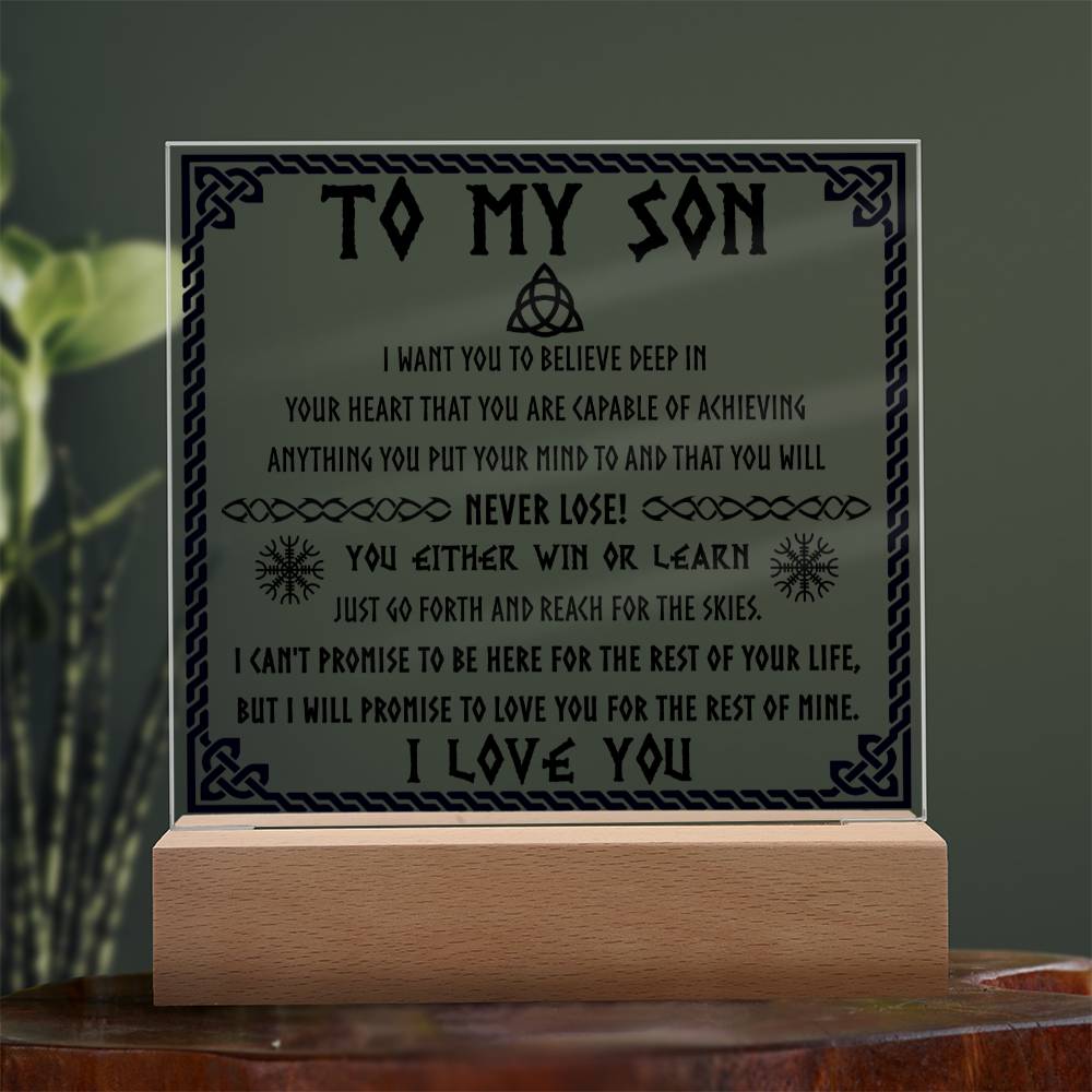 Son Gift - Acrylic Square Plaque with Available LED Night Light - Never Lose