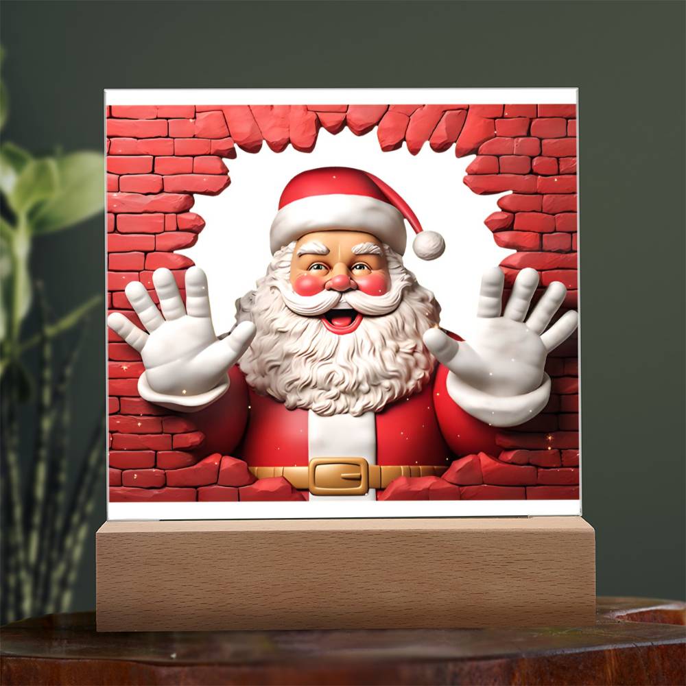 Santa 3D Acrylic Square Plaque with Available LED Night Light