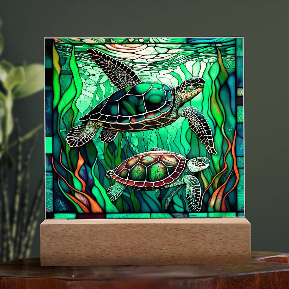 Turtle Gift - Stained Glass Turtle Acrylic Plaque with Available LED Night Light