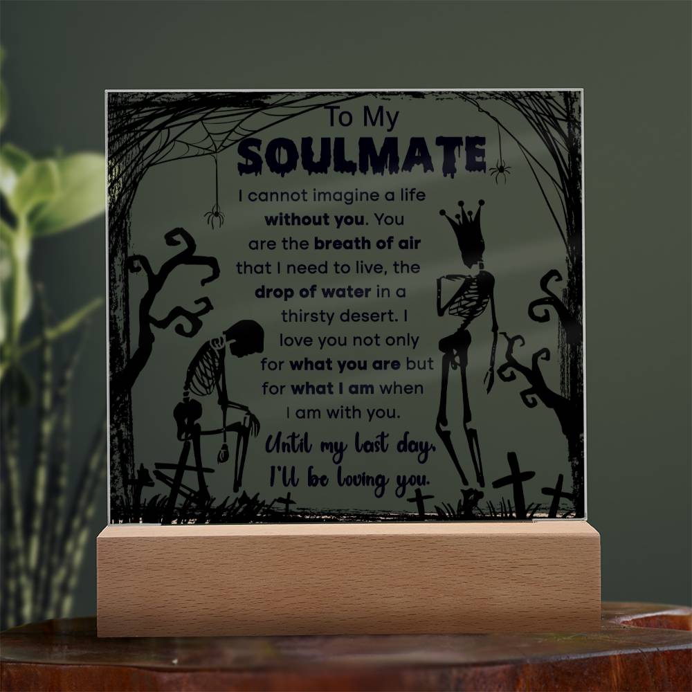 Soulmate Halloween Gift - Breath of Air - Acrylic Square Plaque with Available LED Night Light