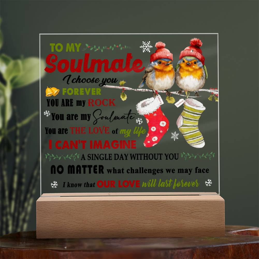 Soulmate Christmas Gift - Acrylic Square Plaque with Available LED Night Light -  Our Love Will Last Forever