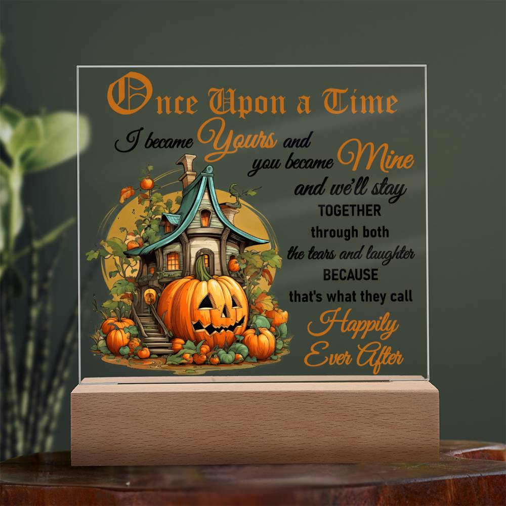 Soulmate Halloween Gift - Tears and Laughter - Acrylic Square Plaque with Available LED Night Light