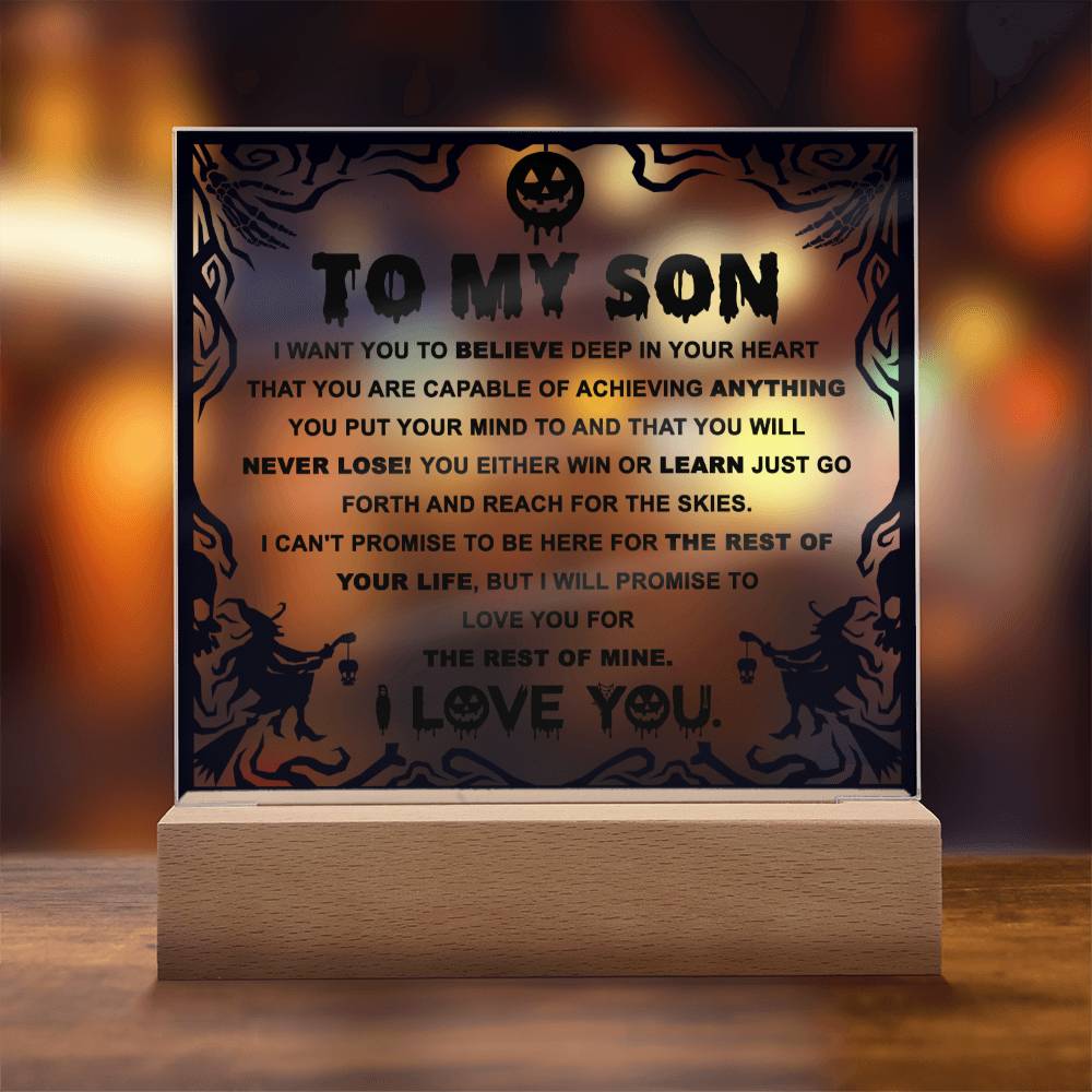 Halloween Gift For Son - Win or Learn - Acrylic Square Plaque with Available LED Night Light