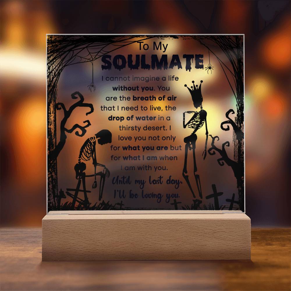 Soulmate Halloween Gift - Breath of Air - Acrylic Square Plaque with Available LED Night Light