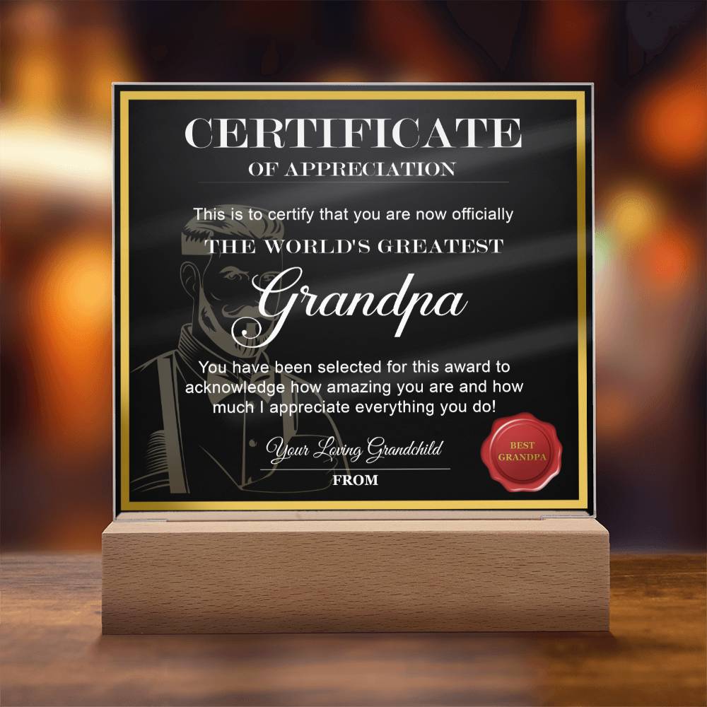 Grandpa Gift-Worlds Greatest Grandpa-Square Acrylic Plaque